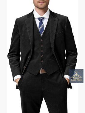 Corduroy Slim Fit 3 Piece Suit Jacket Vest Pants Groom Tuxedo